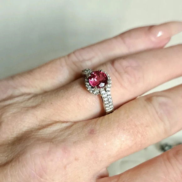 Padparadscha Sapphire & White Zircon Ring In 925 Sterling Silver - Picture 3 of 9